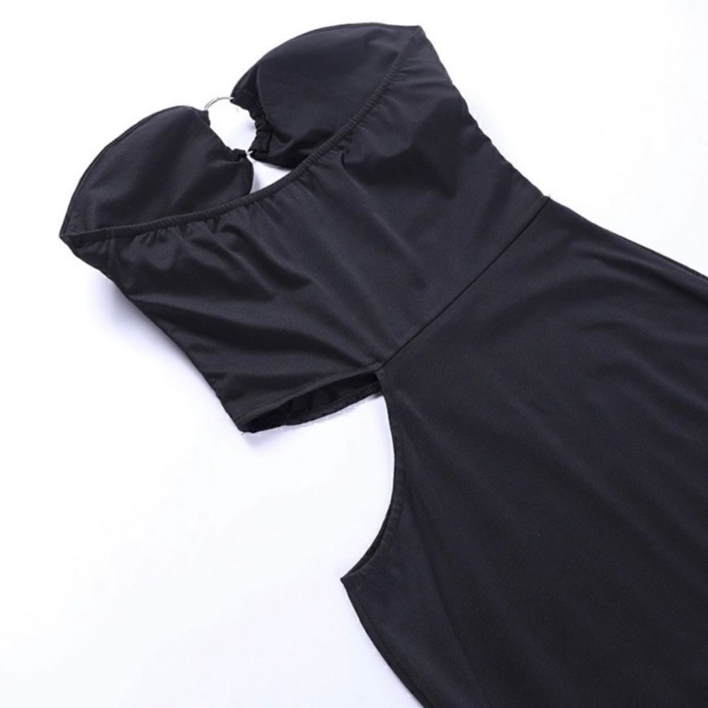 MIDI DRESS RUFFLE CUTOUT BLACK - Picture 9 of 12